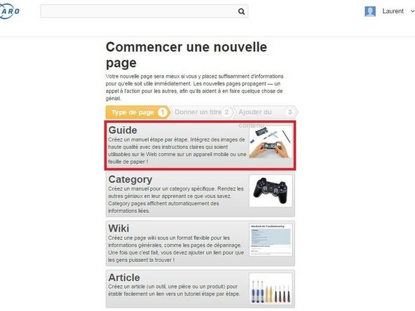 Vous serez redirigé vers une page où vous avez la possibilité de créer quatre types de page.
