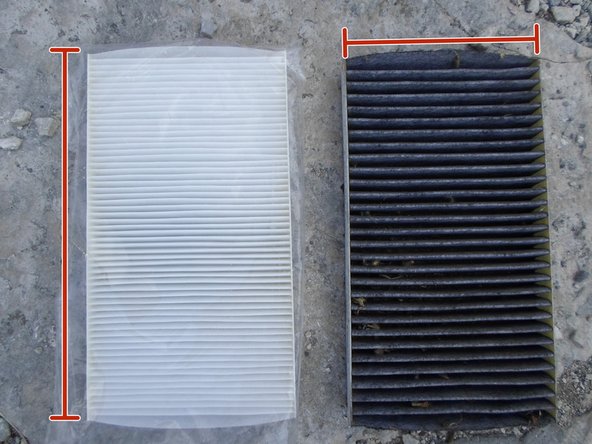 Comparer l’ancien et le nouveau filtred'habitacle (longueur,largeur)