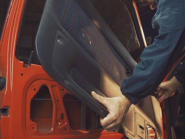 
Present the door panel on the door starting from the top, mirror side
