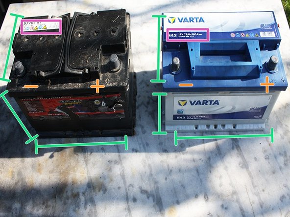 Contrôler que la nouvelle batterie corresponde à l'ancienne au niveau de :