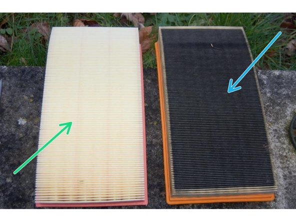 En vert :  Nouveau filtre à air.