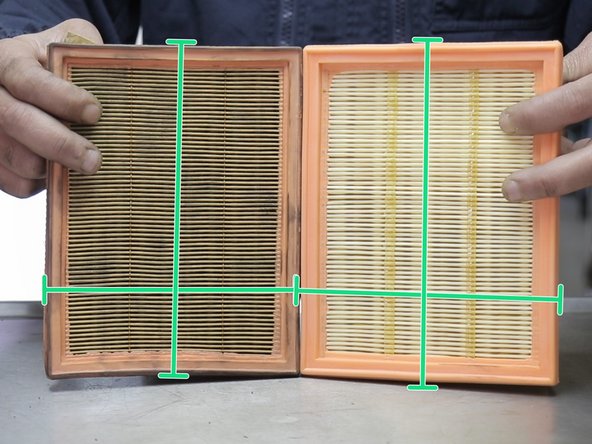 Comparer les dimensions des deux filtres, largeur, longueur et épaisseur