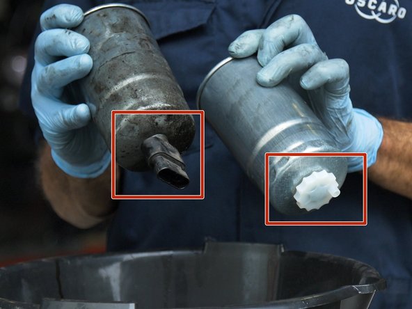 Comparer les dimensions (forme,longueur,largeur) et caractéristique (durites, capteur) entre l'ancien et le nouveau filtre à carburant