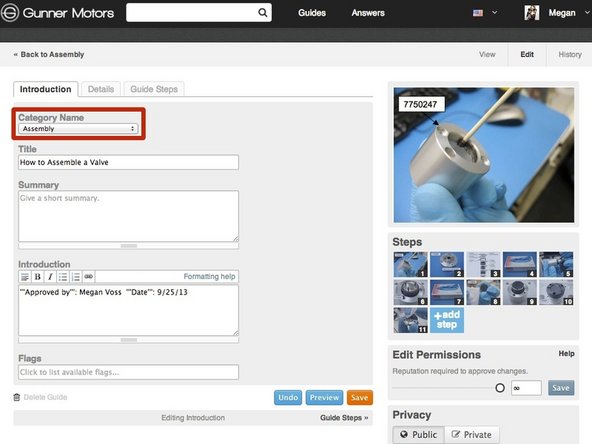 To choose what category the guide will be switched to, click on the drop-down menu in the Category Name area.