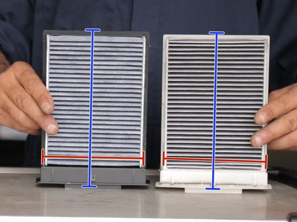 Comparez les dimensions de l'ancien et du nouveau filtre d'habitacle