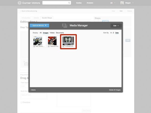 When you click on the image placeholer, the Media Manager will pop up.