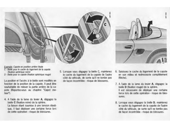 1 - à l’aide d’un gros tournevis, déboiter la rotule du vérin droit sous le cache,