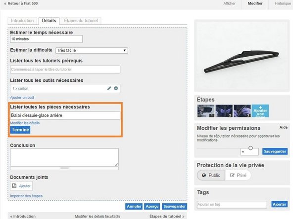 Si l'outil est déjà enregistré sur le site, il apparaîtra dans la liste déroulante.