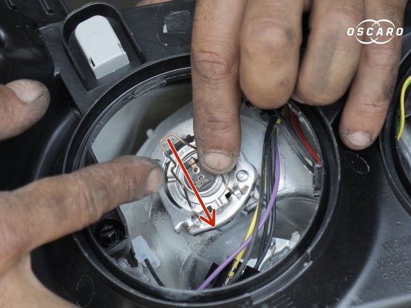 Faire basculer le clips et Replacer l'ampoule sur le nouveau phare