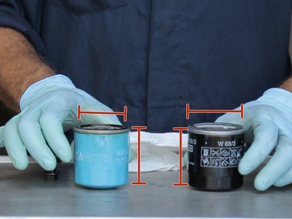 Comparer les dimensions entre le nouveau le filtre à huile et l'ancien