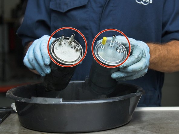 Comparer les dimensions (forme,longueur,largeur) et caractéristique (durites, capteur) entre l'ancien et le nouveau filtre à carburant