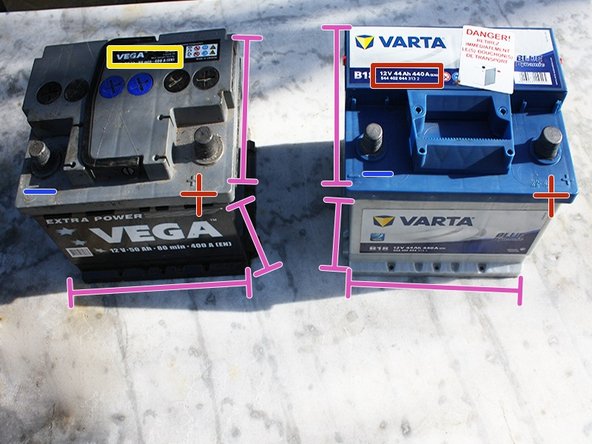 Contrôler que la nouvelle batterie corresponde à l'ancienne au niveau de :