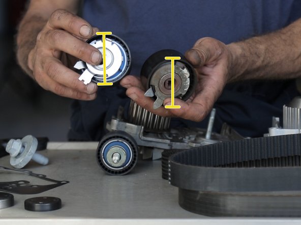 Comparer  le nouveau et l'ancien galet tendeur