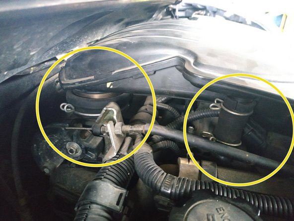 renfoncer la durite de reniflard d'huile (flèche de droite sur la photo), pincer le collier et le replacer vers le bas