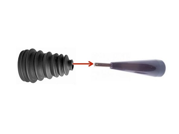 Le but est de mettre le nouveau soufflet dans le cone, en commencant par le coté le plus petit du soufflet, et par le bout carré du cone.