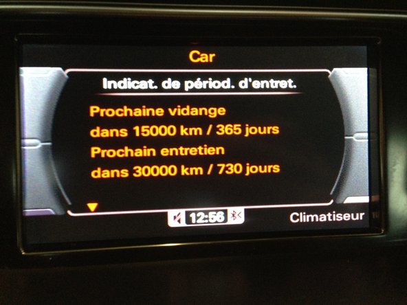 Clique sur &amp;quot; Réinitialiser périodicité vidange d&#039;huile &amp;quot;