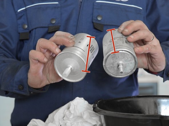 comparer l'ancien et le nouveau filtre à carburant( longueur, diamètre)