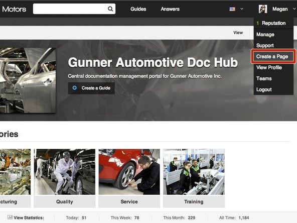 Select Create a Page from the drop-down menu.
