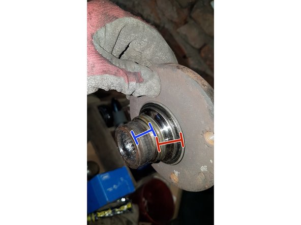 En bleu, l'axe du moyeu