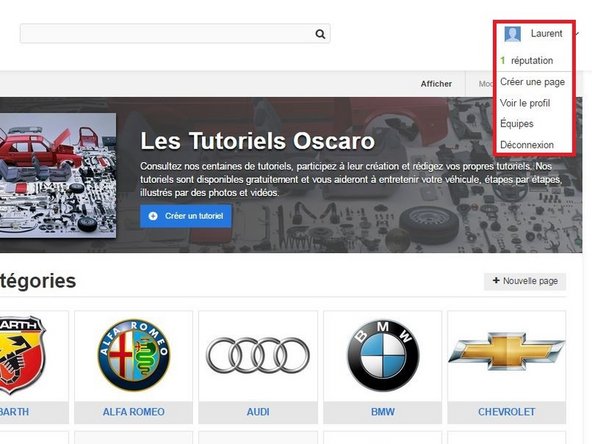 Cliquez sur le menu utilisateur en haut à droite de la page.
