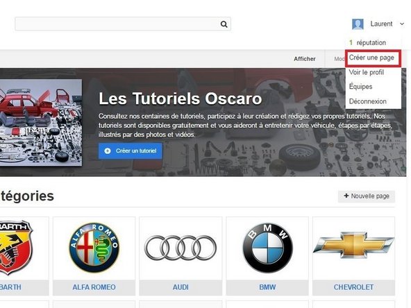Cliquez sur Créer une page dans la liste d'actions qui est apparue.