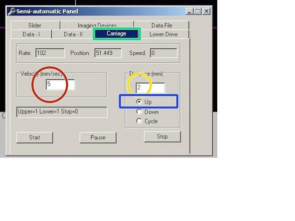 Select 'Carriage' tab. This tab controls the vertical translation.