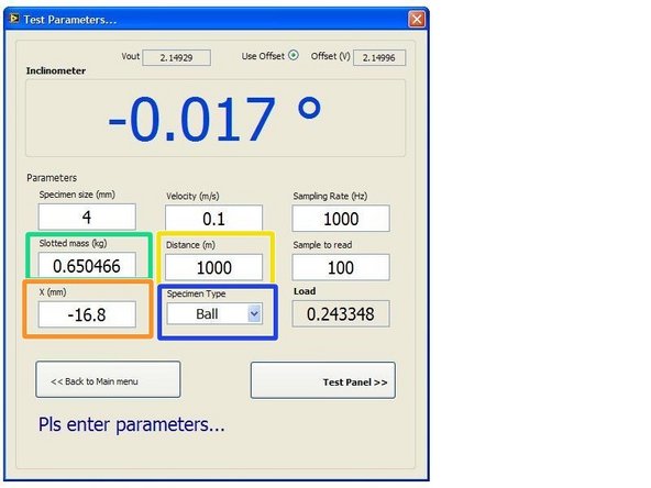Fill in required experimental input parameters in 'Production Test' user interface. Especially (specific to experiments):