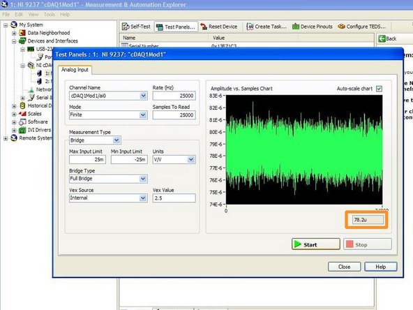 Add weights to the load cell incrementally and obtain 400 voltage readings at each weight. Take at least 5 different readings to ensure accuracy of the load cell.
