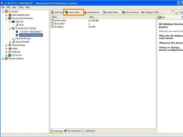 My System -&gt; Devices and Interfaces -&gt; NI cDAQ-9174 &quot;cDAQ1&quot; -&gt; 2:NI9215 &quot;cDAQ1Mod2&quot;
