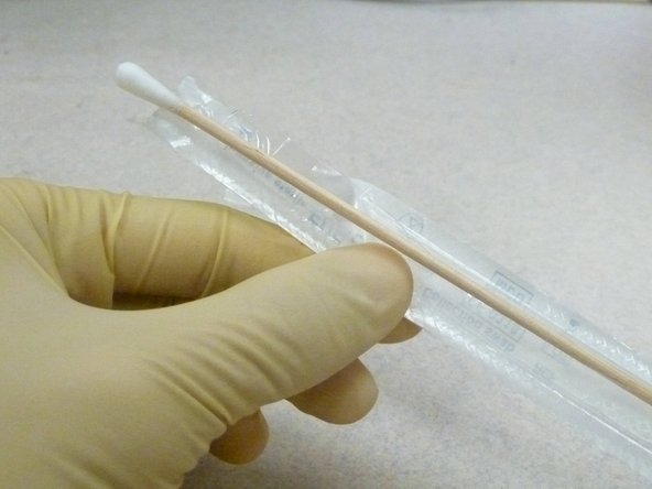 Tear open a new stick of Collection swab and dab it in acetone