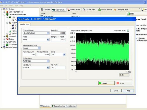 The voltage output of the load cell can be monitored using the &quot;Measurement and Automation Explorer&quot; software on the computer. More information on how to do so can be found in the &quot;Measurement and Automation Explorer (MAX)&quot; guide.