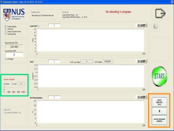 The position of the actuator can be controlled using the buttons on the bottom right hand corner of the window.