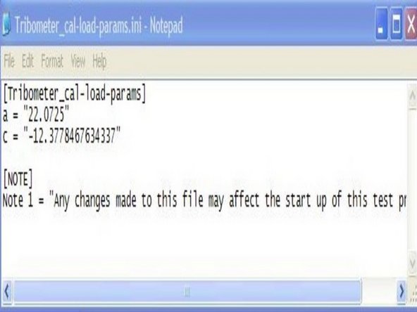 This file controls the hanging mass to normal load calculations done on the production test window. The program uses the y=mx+c relationship between hanging mass (kg) and normal load (N) to compute the normal load based on the hanging mass input.