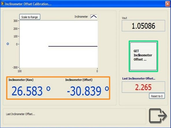 Clicking tools at the main manu opens up the inclinometer offset calibration window.