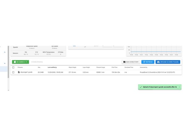 Next, click on the Upload Gcode button.