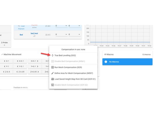 Under Dashboard&gt;Machine Movement press the button that says COMPENSATION &amp; CALIBRATION
