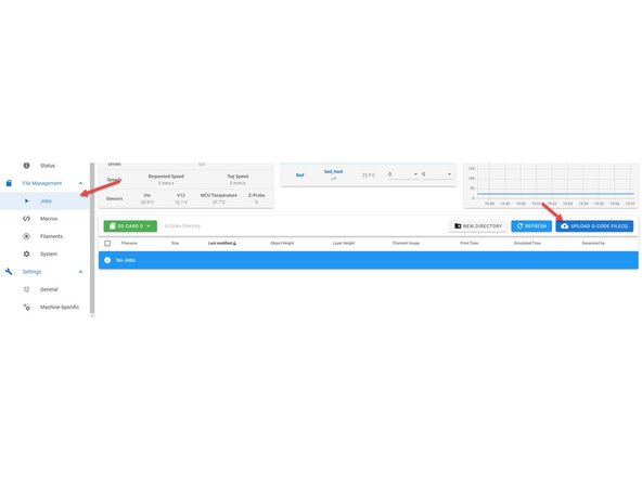 To upload your file for printing later go to the Jobs category on the left side of your Web Interface.