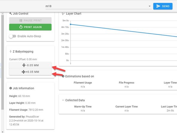 Once your print starts, if you see that the first layer isn't sticking down well enough or it is too close to the bed you can adjust it with the Baby Stepping option on the left hand side of the Status catagory