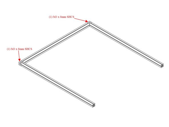 Attach the (2) 460mm Top Front and Top Back Extrusions using (1) M3 x 8mm socket cap head screw each.