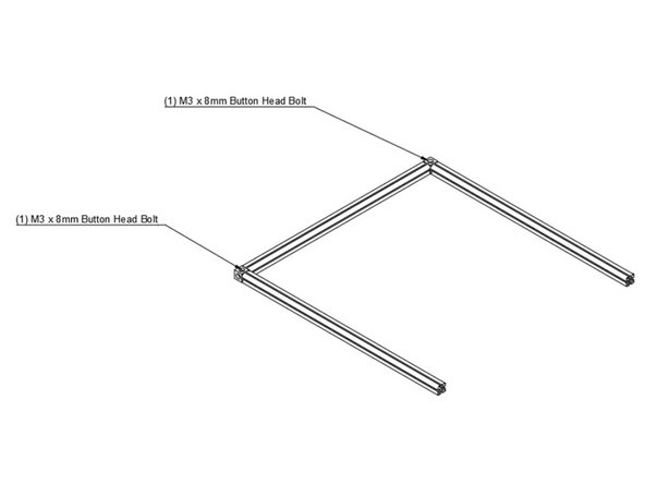 Attach the (2) 460mm Top Front and Top Back Extrusions using (1) M3 x 8mm Button Head Bolt each.