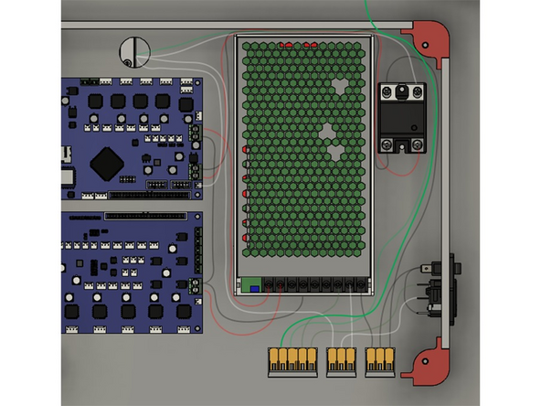 There is a long green ground cable used for grounding the frame. It has ring terminals on one end.
