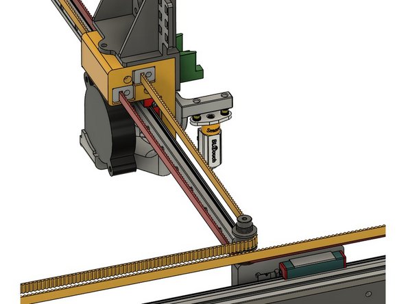 Put another belt clip on, and insert the belt and clip into the top hole on the Y carriage.  Attach it with (1) m3 x 45mm bolt and (1) m3 washer.
