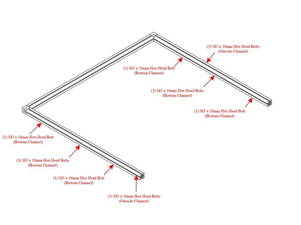 Slide (5) M3 x 10mm hex head bolts in the outside channel of the bottom rear extrusion.