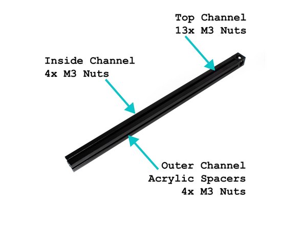 Slide (13) M3 nuts into the top channel.