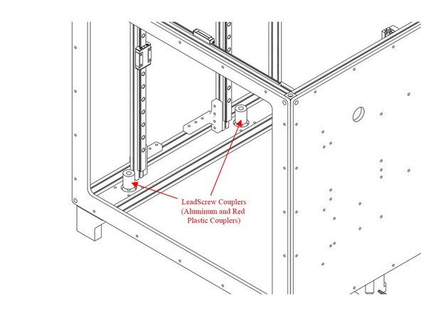Install the (3)  Leadscrew couplers onto the Z stepper shafts.  The couplers should be fully seated and tightened.