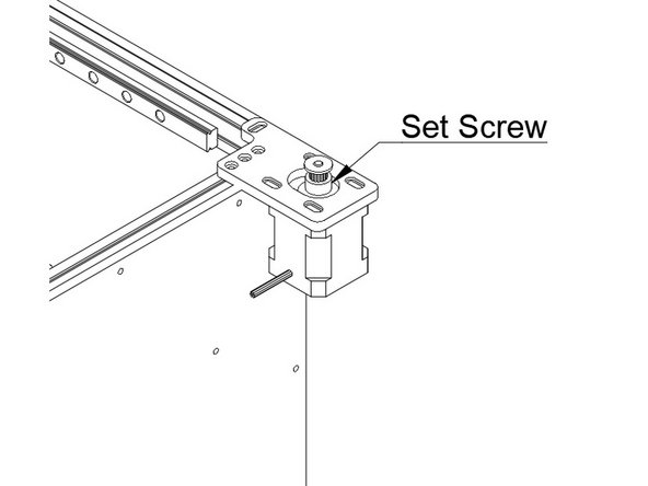 Install one of the 16t pulleys onto the stepper shaft with the teeth facing up.  There are two set screws, be sure one of them is against the flat of the stepper shaft.