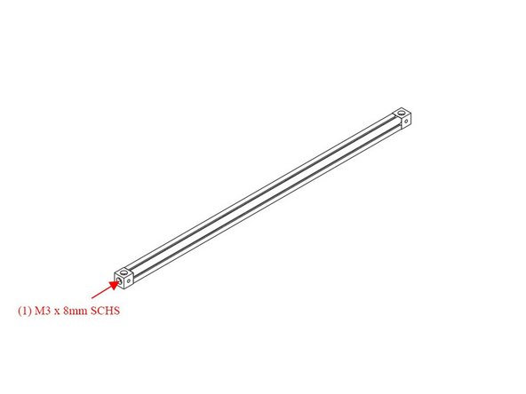 Attach Second Corner Cube to Top Left Extrusion using (1) M3 x 8mm socket cap head screw.  Be sure the large hole is up, small hole is down.