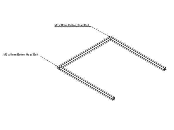 Attach Bottom (2) 460mm Front and Bottom Back Extrusions using (1) M3 x 8mm Socket Cap Head Screw each.