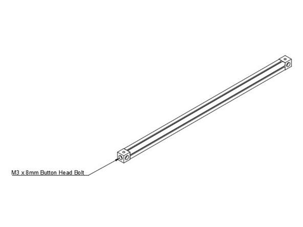 Use (1) M3 x 8mm button head bolt to attach a second corner cube to the bottom right extrusion. Note the orientation of the corner cube - a small hole should be facing up.
