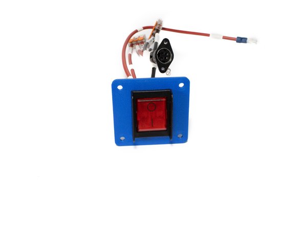 Using (4) M3 x 12 socket head screws, M3 washers, and M3 nuts, install the power switch under the panel.